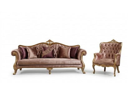Klassesch rosa Chesterfield Couchset 3-Sëtz Couchtisch Fotell