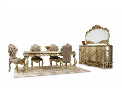 Klassesch Iesszëmmer-Set Iessdësch 4x Still Kommode Spigel 8 Deeler