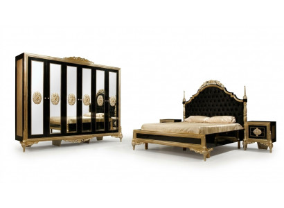 Schwaarz Schlofkummer Set Luxus Bett 2x Nuetsdëscher Kommode Schaf