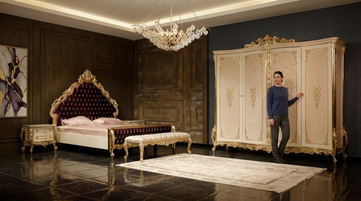 Klassescht Schlofzëmmer Set Duebelbett 2x Nuetsdëscher Kommode Schaf