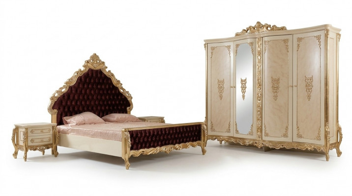 Klassescht Schlofzëmmer Set Duebelbett 2x Nuetsdëscher Kommode Schaf