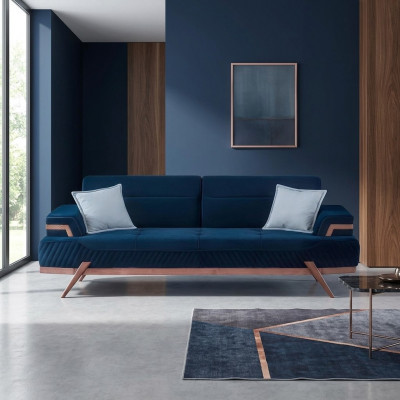 Däischterblo Sofa Wunnzëmmer 3-Sëtzer Textil Canapé Designer Dräisëtzer