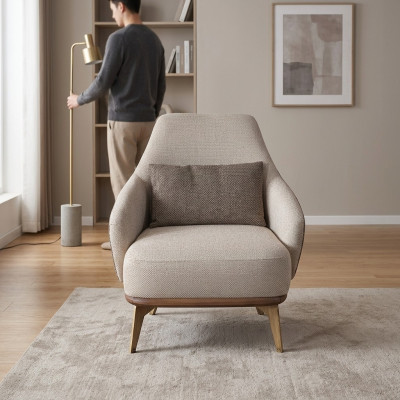 Exklusiven Sessel Wunnzëmmer Textil Eenzelsëtz Design Stilvoll Holz Féiss