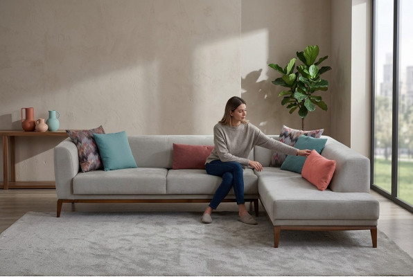 Gro Vagina Eckcouch L-Form Wunnlandschaft Wunnzëmmer Couchë Luxus Canapéen