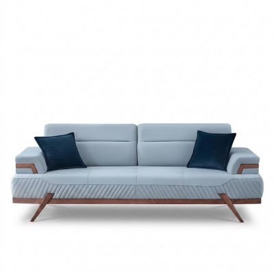 Modern Designer dräisëtzegt blo Stoffsofa, Ledercouchen nei