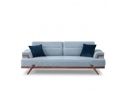 Modern Designer dräisëtzegt blo Stoffsofa, Ledercouchen nei