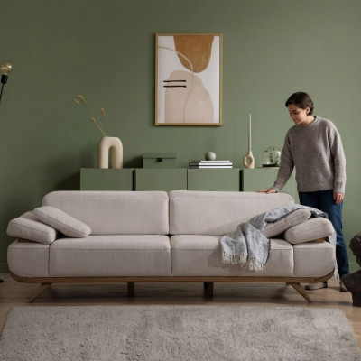 Hellbeige Textilcouch Designer Polstercouchen Wunnzëmmer Couchen 3-Sëtzer