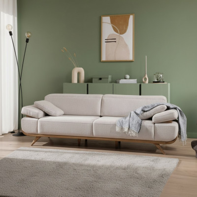 Hellbeige Textilcouch Designer Polstercouchen Wunnzëmmer Couchen 3-Sëtzer