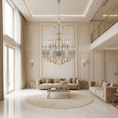 Designer Sëlwer Goldene Lüster Kronleuchter Wunnzëmmer Pendel Leuchter