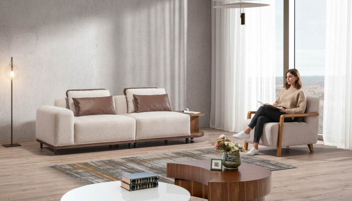 Beige Wunnzëmmer Sëtzset Designer Sofagarnitur 2+1 Sëtzer Luxus Sofas