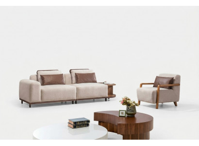 Beige Wunnzëmmer Sëtzset Designer Sofagarnitur 2+1 Sëtzer Luxus Sofas