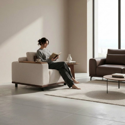 Beige Modulsofa Designer Ecksofaen L-Form Canapéën Wunnzëmmer Miwwelen Nei