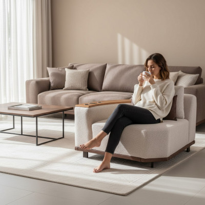 Luxuriéisen Eckssofa an L-Form mat Musekssystem Polster Wunnzëmmer Sofasen