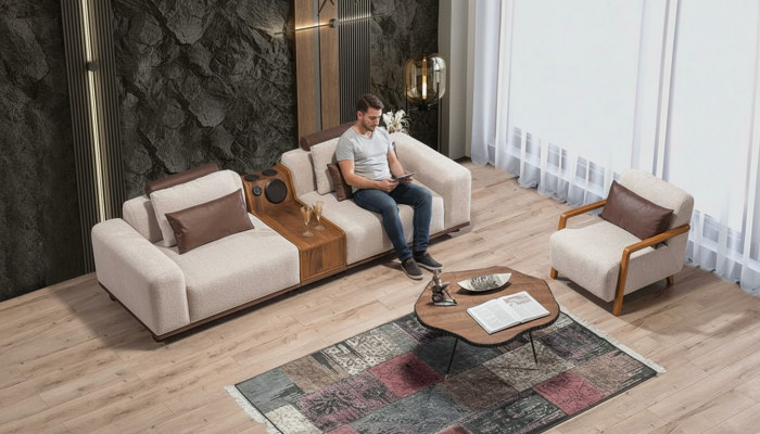 Béiges Exklusivt 2-Sëtzer Sofa Wunnzëmmer Couchen Modernen Zwësëtzeren