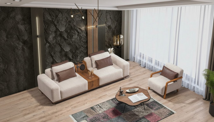 Béiges Exklusivt 2-Sëtzer Sofa Wunnzëmmer Couchen Modernen Zwësëtzeren