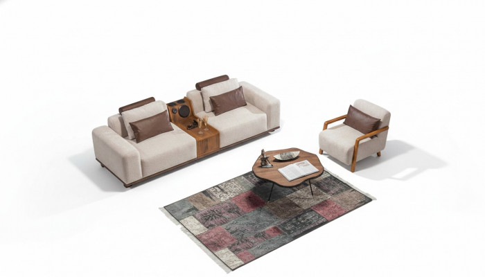 Béiges Exklusivt 2-Sëtzer Sofa Wunnzëmmer Couchen Modernen Zwësëtzeren