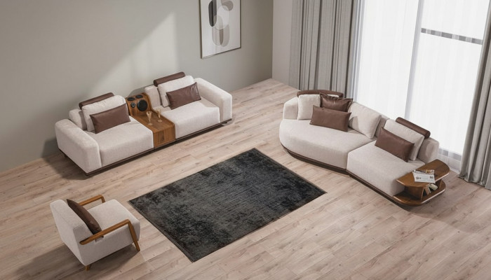 Beige Sofagarnitur Modern Luxus Sofas 3+2 Sëtzer Polstersëtz 3tlg. Set