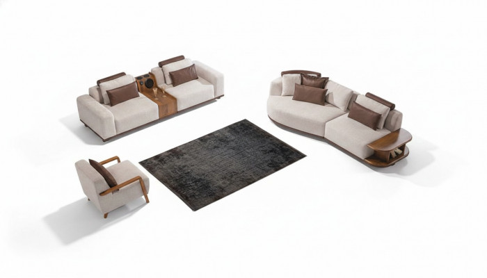 Beige Sofagarnitur Modern Luxus Sofas 3+2 Sëtzer Polstersëtz 3tlg. Set