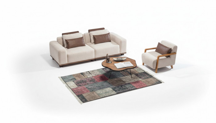 Beige Wunnzëmmer Sofa Set Exklusiven 2-Plätz Textilfauteuil Polstermöbel
