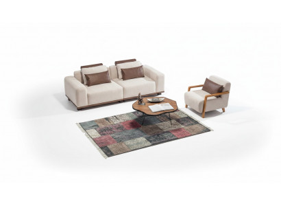 Beige Wunnzëmmer Sofa Set Exklusiven 2-Plätz Textilfauteuil Polstermöbel