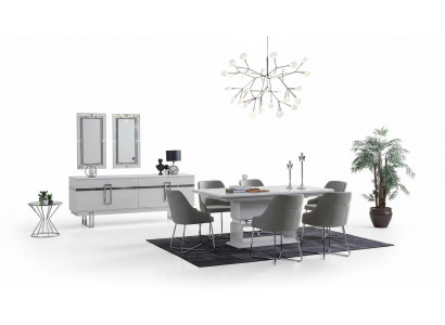 Design Iesszëmmer Set Iessdësch + 4x Still + Anrichte mat 2x Spigel 8 Deeler