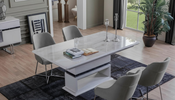 Moderne Iesszëmmer-Set Besteet aus 5-Del. Iessdësch an 4x Stull Neiheet