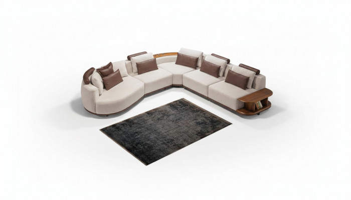 Wäiss Eck-Couch Designer Wunnzëmmer L-Form Couch Polstermooss Holzgestell