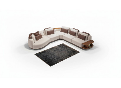 Wäiss Eck-Couch Designer Wunnzëmmer L-Form Couch Polstermooss Holzgestell