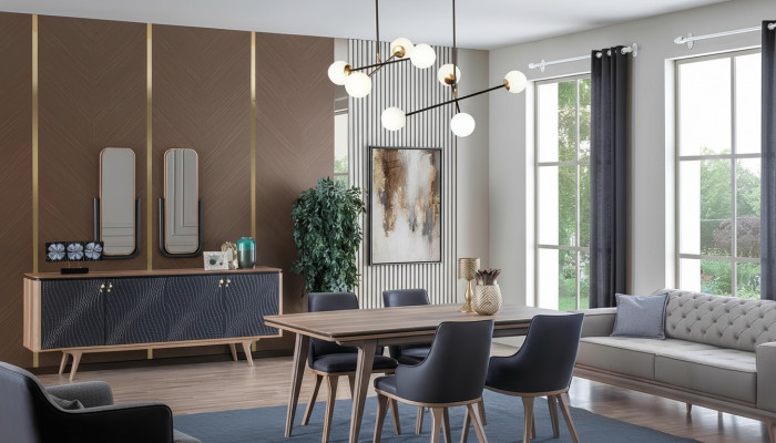 Luxus Iesszëmmer Set Iessdësch + 4x Still + Anrichte mat 2x Spigel Nei