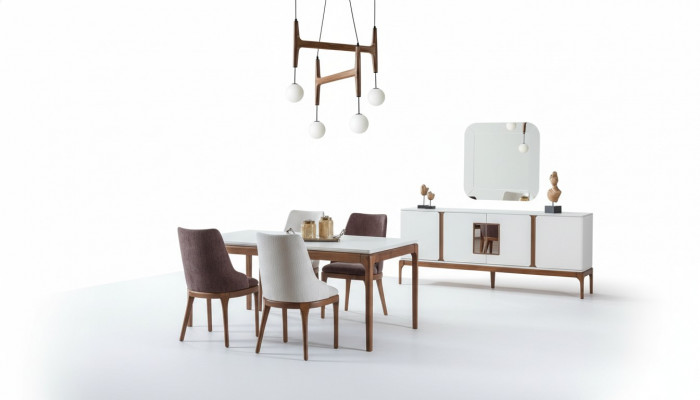Luxus Iesszëmmer Set Iessdësch 4x Stiiler Anrichte Spigel 7 Deeler Modern