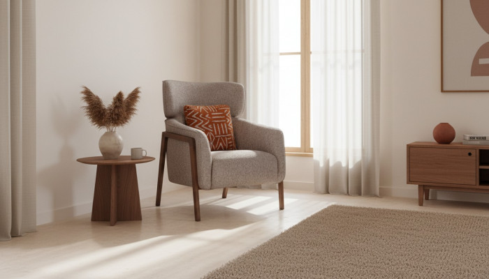 Sesselle Modern Beige Wunnzëmmer Stoff Luxus Design Miwwelen Lounge Club