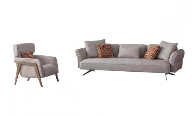 Luxus Modern Wunnzëmmer Set 4tlg. Sofa 4 Sëtzer Fauteuil Dësch Garnitur