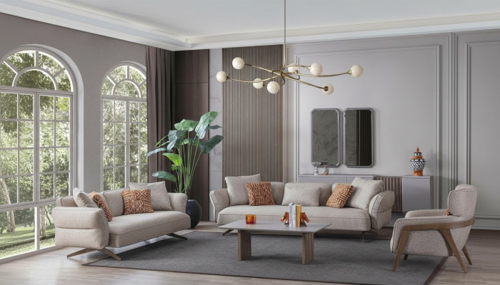 Luxus Modern Wunnzëmmer Set 4 Deeler 4+3 Sëtzer Sëtz an Dësch nei