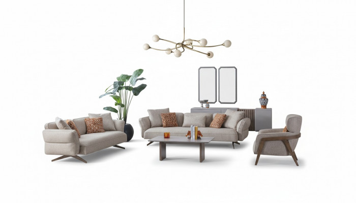 Luxus Modern Wunnzëmmer Set 4 Deeler 4+3 Sëtzer Sëtz an Dësch nei