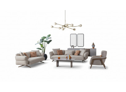 Luxus Modern Wunnzëmmer Set 4 Deeler 4+3 Sëtzer Sëtz an Dësch nei