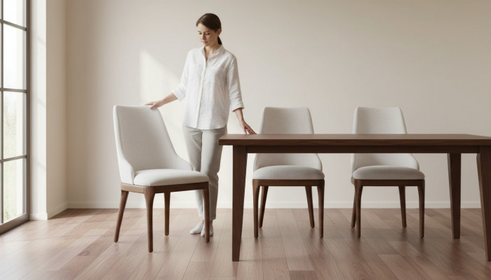 Exklusiv Wäiss Still mat hëlze brong Féiss Design Iesszëmmer Neiegkeet
