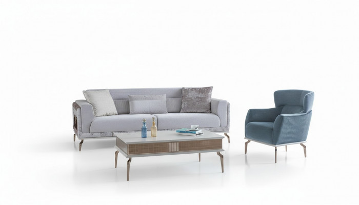 Wunnzëmmer Set Garnitur Grupp Ariichtung Sofa Canapéen Canapé Dësch 3tlg