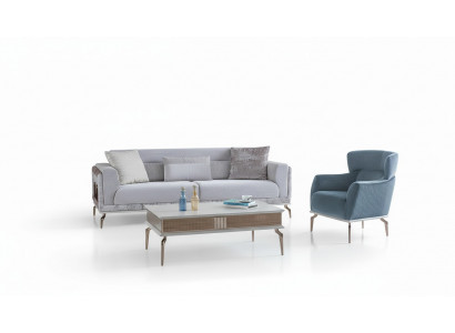 Wunnzëmmer Set Garnitur Grupp Ariichtung Sofa Canapéen Canapé Dësch 3tlg
