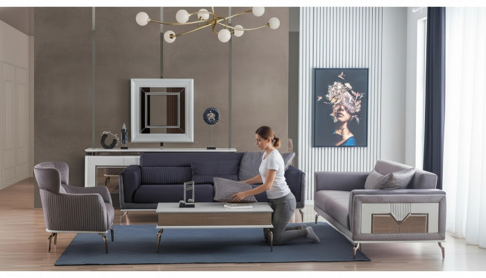 Design Wunnzëmmer Set Sofas Sesselen Modernen Dësch 3+3+1 Dësch.