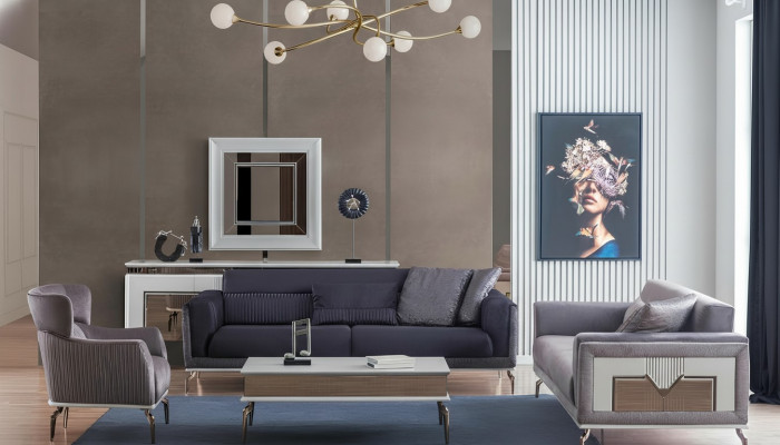 Design Wunnzëmmer Set Sofas Sesselen Modernen Dësch 3+3+1 Dësch.