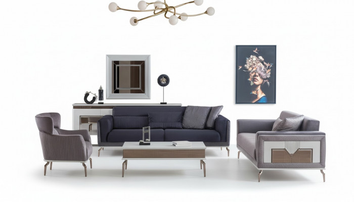 Design Wunnzëmmer Set Sofas Sesselen Modernen Dësch 3+3+1 Dësch.