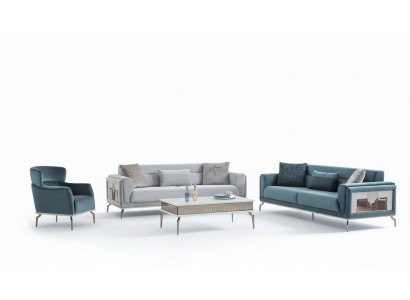 Designer Sofagarnitur 4 Stéck. Couch Sofa Set 3 Sëtzer Fauteuil Dësch.