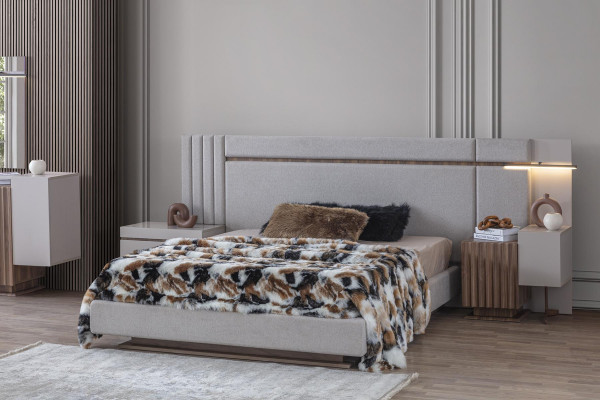 Schlofkummer Set Luxus Komplett Bett +2x Nuetsdëscher 3tlg. Modernt Set Nei