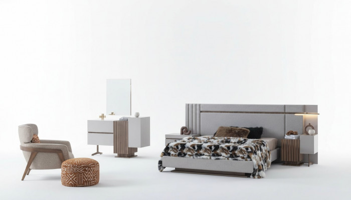 Schlofkummer Set Luxus Komplett Bett +2x Nuetsdëscher 3tlg. Modernt Set Nei