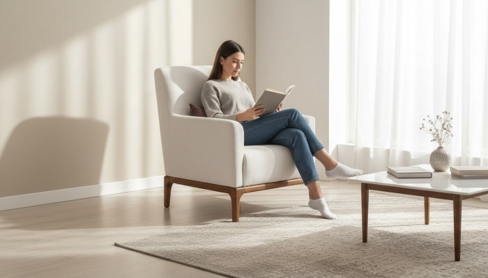 Design Sëtz 1 Sëtz Luxus Relax Textil Wäiss Sëtz an der Stuff Club Lounge