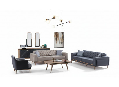 Luxus Modern Wohnzimmer Set 4-Deeler 4-Sëtzer Fauteuil Dësch Still Miwwelen aus Holz