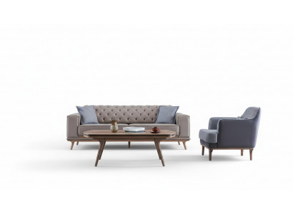 Luxus Modern Wunnzëmmer Set 4tlg. 4 Seitzer Fauteuil Dësch Miwwel Nei