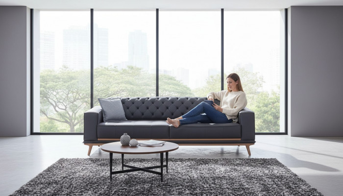 Sofa 4 Sëtzer Design Sofas Polster Textil Relax Sëtz Miwwelen Modern