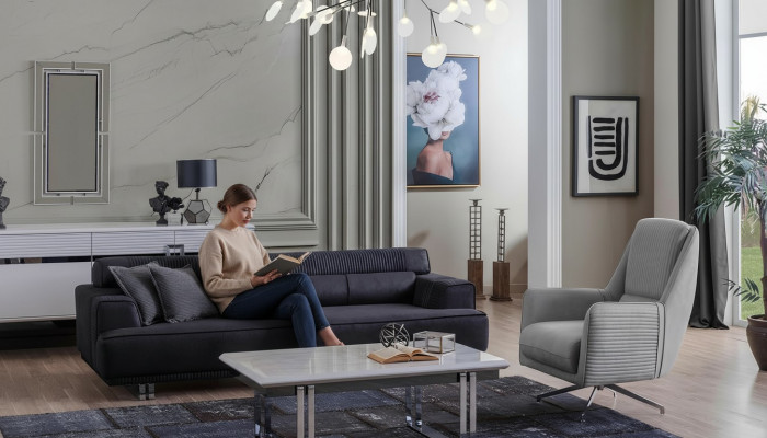 Sofa-Set 3 Sëtzer an Fauteuil Designer Miwwelen Wunzimmer Couch Miwwelen