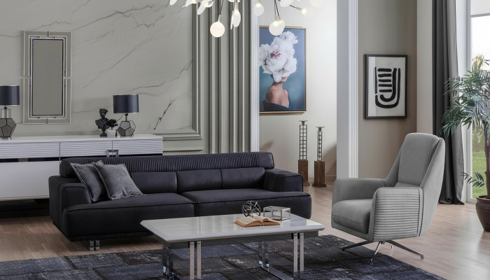 Sofa-Set 3 Sëtzer an Fauteuil Designer Miwwelen Wunzimmer Couch Miwwelen